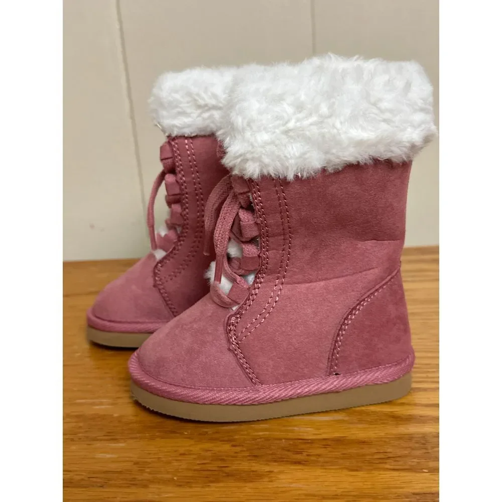Boots‎ Kids Girls 5 Pink Suede Winter Boots Faux Fur Trim